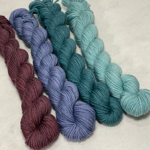 Merino Steel Sock - 4 Minis - Bourgogne, Bleuet, Tourmaline, Lagon