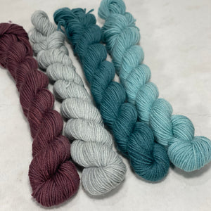 Merino Steel Sock - 4 Minis - Bourgogne, Givre, Tourmaline, Lagon